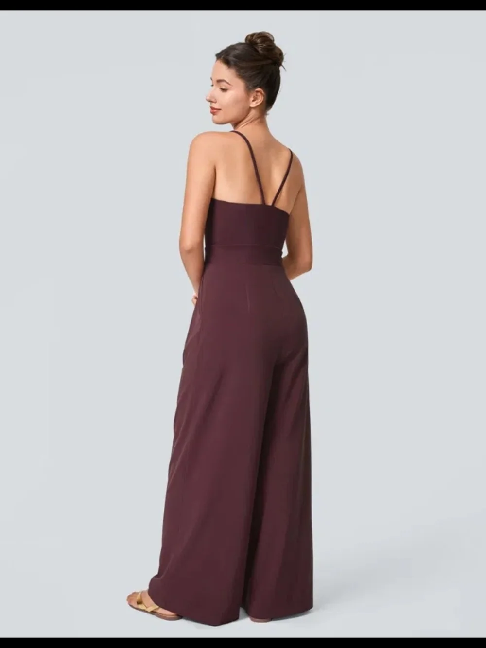 NWT Size Large HALARA Deep Plum V-Neck Wide-Leg Jumpsuit - Picture 3 of 7